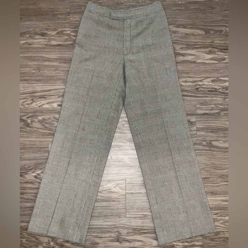 Philippe Adec Classic Gray Plaid wide leg Pants